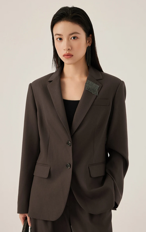 Blazer regular en estambre con bordado de lentejuelas y lana australiana