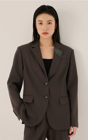 Blazer regular en estambre con bordado de lentejuelas y lana australiana