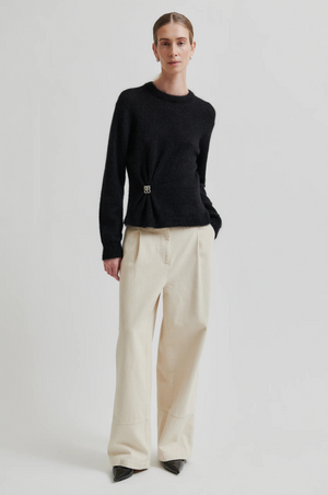 Suéter regular en merino fino y cachemira con detalle de fruncido