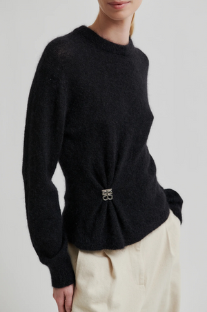 Suéter regular en merino fino y cachemira con detalle de fruncido