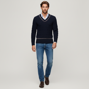 Suéter pullover de lana de cordero con detalle de patrón